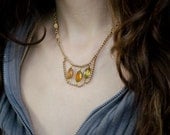 Necklace - Delicate Gold Chain with Olive Rhinestones- Vintage Glass Stones - One of a Kind - Art Deco - Leeya Engel on Etsy