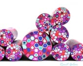 Polymer clay millefiori cane - Royal blue, dark blue, pink, orange, red, light blue and white Retro Dots