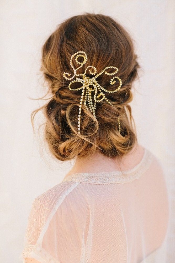 Marlo Bridal Comb, Rhinestone Bow, Fascinator, Hair Clip, Wedding Headpiece, Bridal Hair Piece, Ships in 1 Month