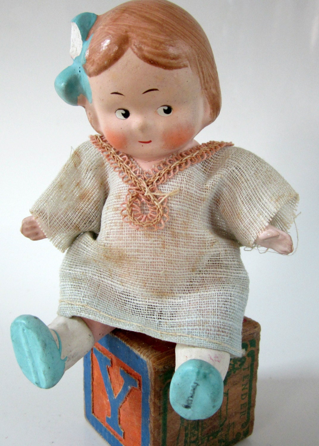 Antique Germany Porcelain Bisque Doll Wire Movable Dress Rare Collectible Original Hand Painted