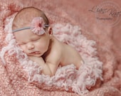 Pink Gray Tattered newborn baby Headband Nylon Band Small Petite Itty Bitty Boutique Photography Prop girls