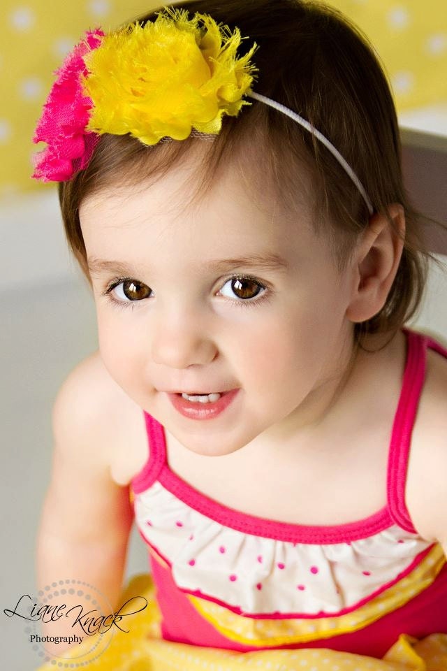 Double Shabby Yellow Hot Pink girls Shabby Chic Frayed Rose Rosette Headband Fits ALL Ages Babies and Toddlers Girls