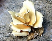 Vintage Yellow Rose Painted Metal Brooch
