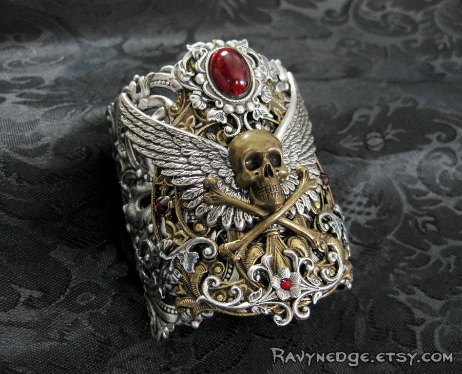 Forbidden Treasure - Blood Red and Mixed Metal Cuff Bracelet
