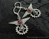 Wings Of Valor - Red Magma Steampunk Silver Earrings