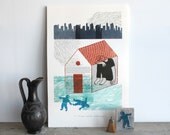Two Boys - limited edition linocut print