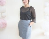 Gray Denim Pencil Skirt- Light Charcoal Knee Length Skirt with Pockets- Vintage Style