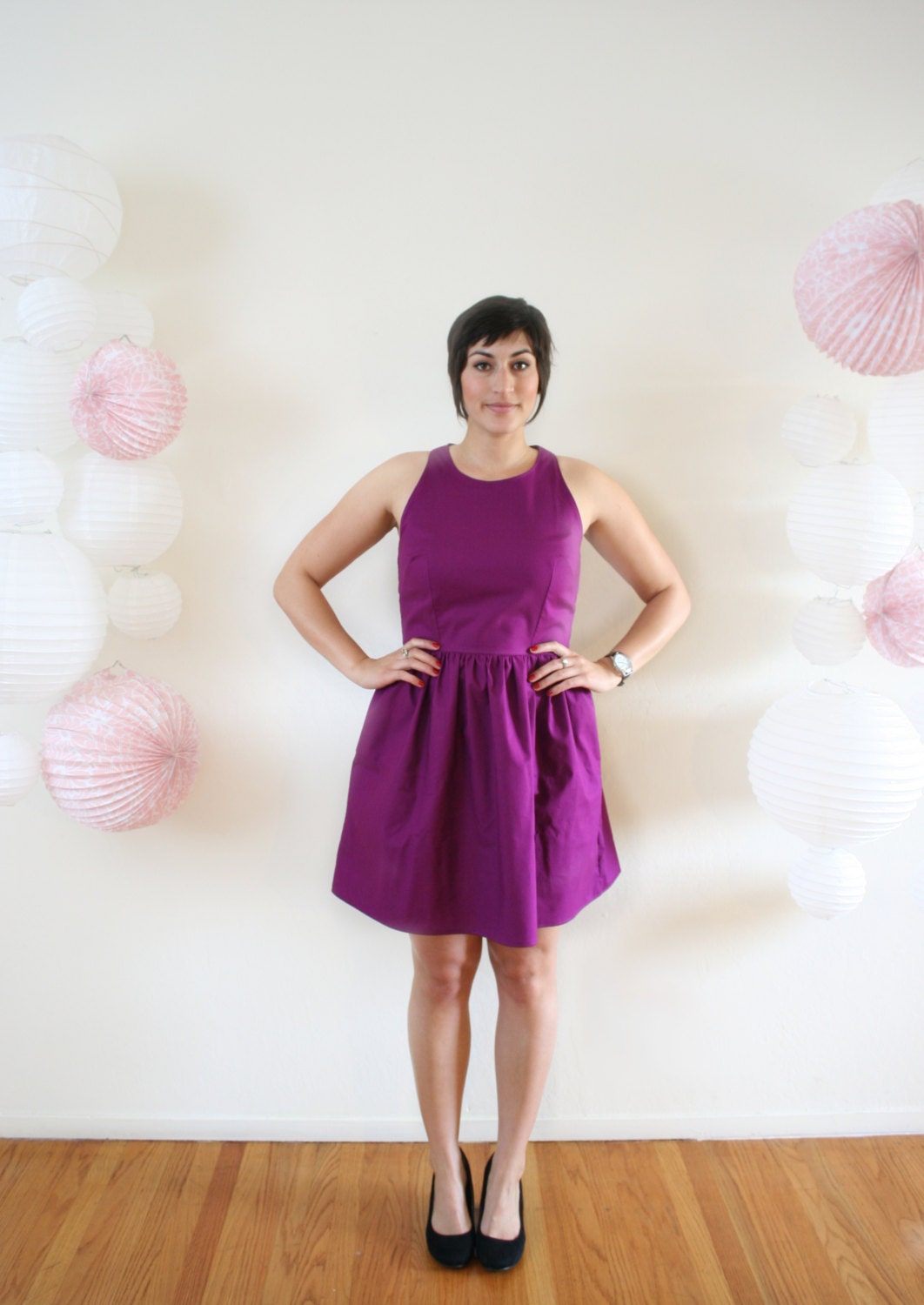 Bold Violet Dress- Colorful Sleeveless Racerback Party Dress in Bright Plum Purple