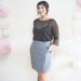 Gray Denim Pencil Skirt- Light Charcoal Knee Length Skirt with Pockets- Vintage Style