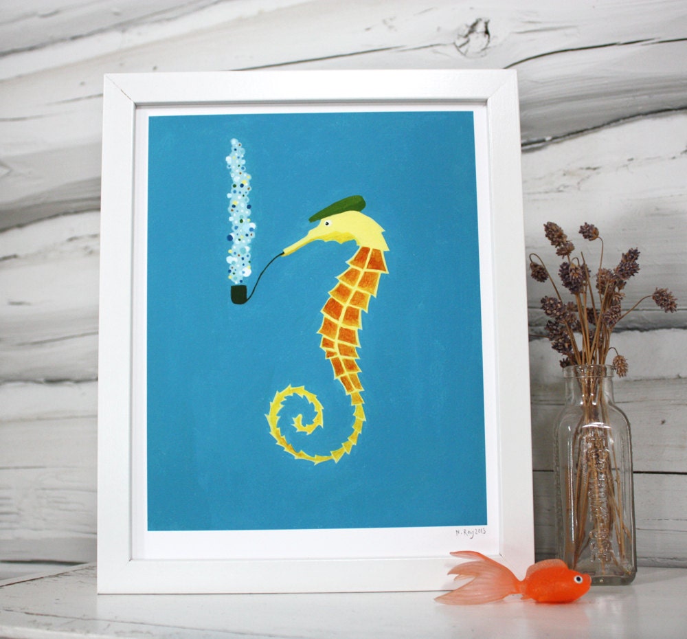 Nursery art. Seahorse print.