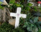 Cross Miniature Fall Display Halloween Cross with  heart - ceramic glazed can be staked