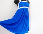 vintage 70s sheer COBALT blue goddess LACE shirred BABYDOLL party sun dress small medium