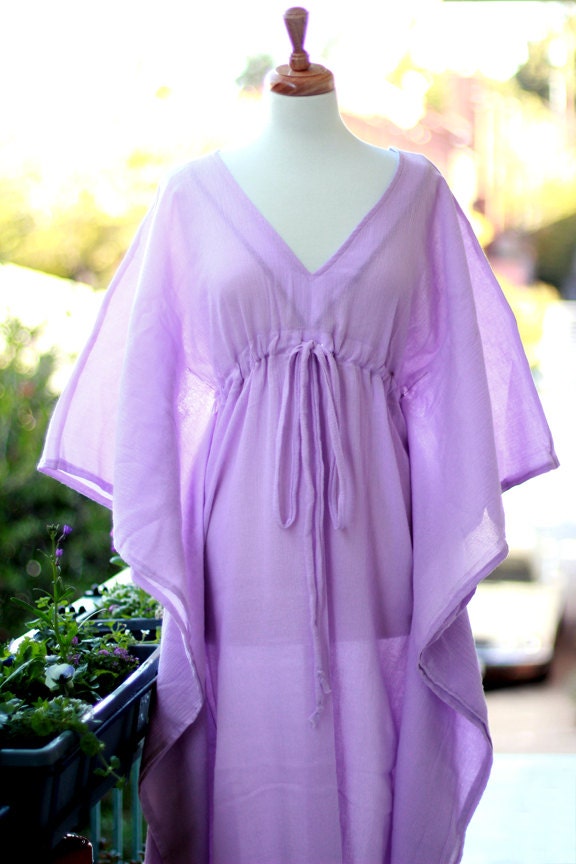Lavender Caftan Maxi Dress - Beach Cover Up - Cotton Gauze