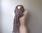 Handmade Knit Scarf in Brown, Taupe Knit Scarf, Long Knit Scarf