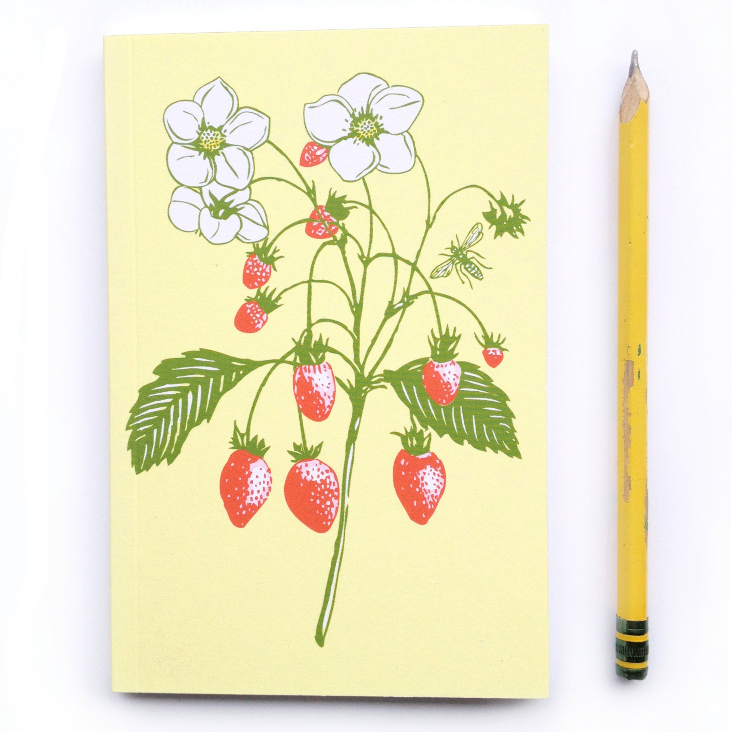 1 Small Mini Strawberry Journal, small blank sketch pocket book, summer garden love, original design, all recycled paper
