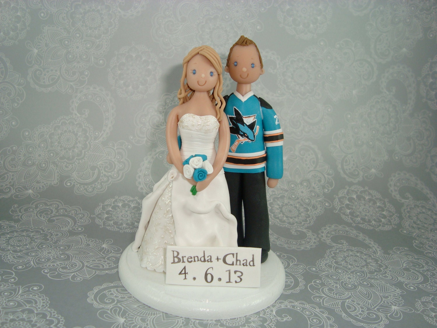 Custom Bride & Groom Sports Fans Wedding Cake Topper