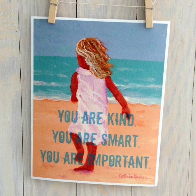 Beach nursery decor, you are kind print, baby girl wall art, 8x10 from original painting by Cathie Carlson