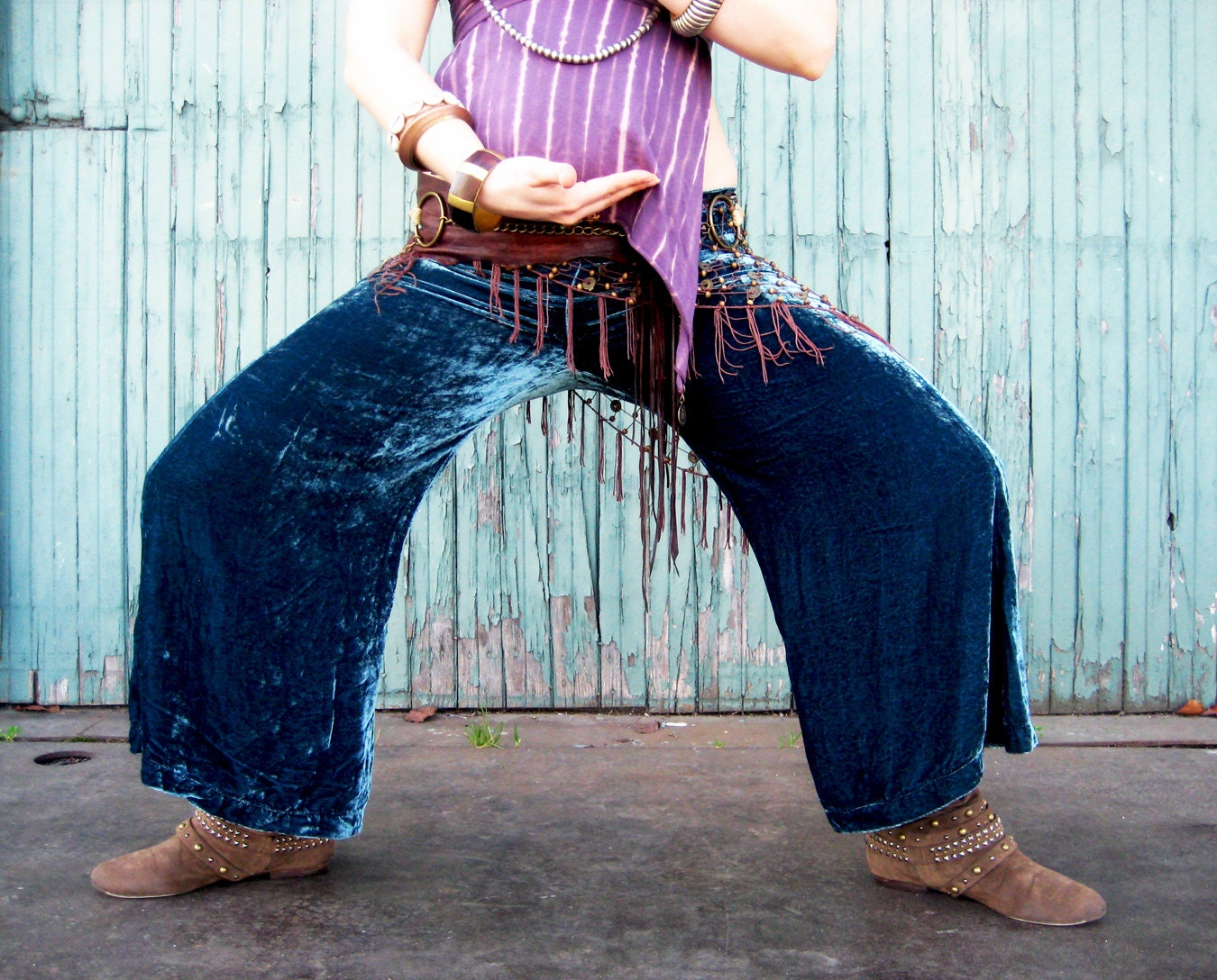 Sequana - Velvet Gypsy Palazzo Capri Dance Pants - Upcycled - OOAK - M/L