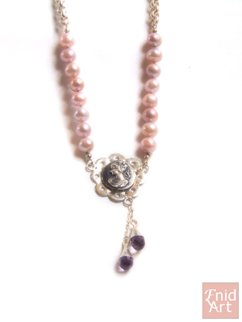 Necklace with silver cameo and amethist