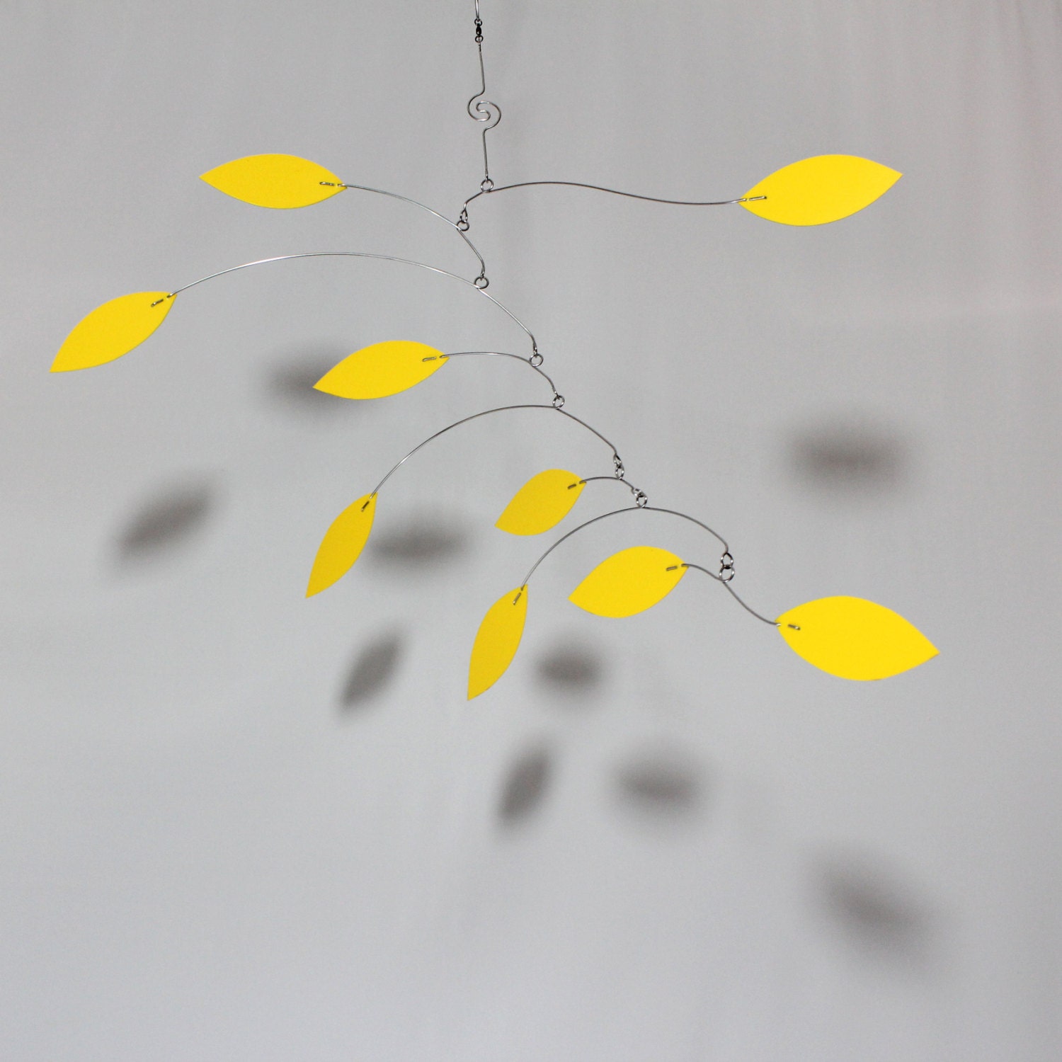 Lemon Yellow Vine Mobile - Kinetic Mobile Sculpture Calder Inspired