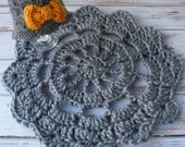 Newborn Set Crochet Doily Photo Prop Mat And Hat GREY