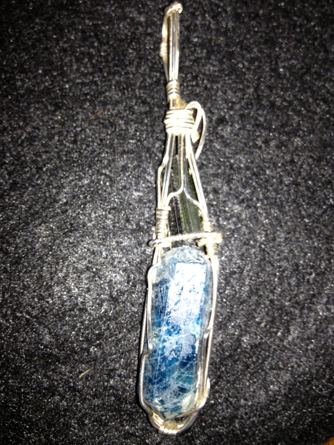 Natural gemstomes wire-wrapped pendant-TOURMALINE-handmade-sterling silver-FREE SHIPPING