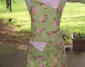 Womens Full Ruffle Apron - Pretty Flowers - Pink Polka Dots  Green Hostess Aprons