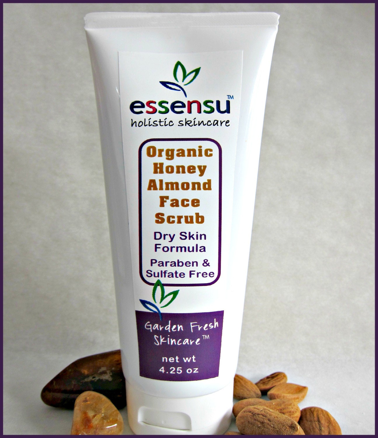 Organic Honey Almond Gentle Face Scrub - 4.25 oz Dry Skin Formula 100% Natural