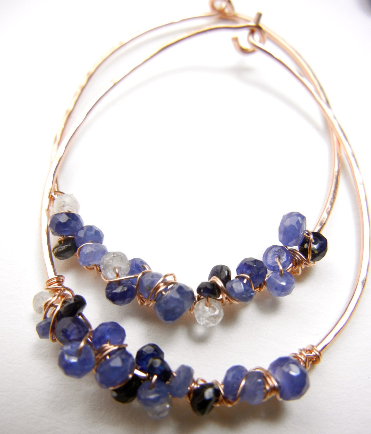 NEW Azur Whisper Hoops- Sapphire and Rose Gold Hoop Earrings