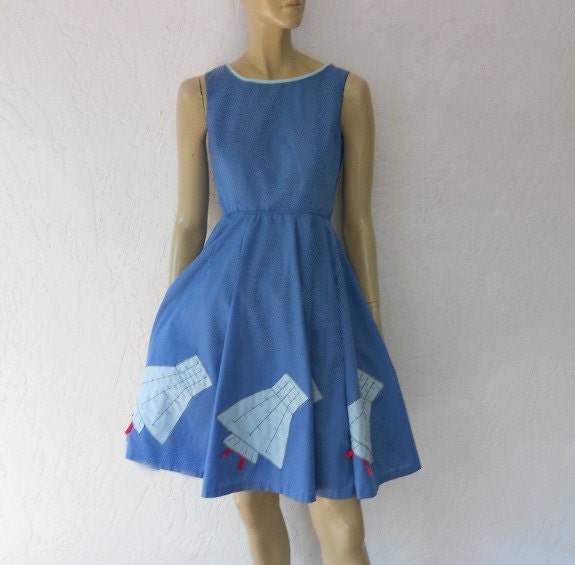 50's Rockabilly Dress, Vintage Applique Novelty Swing Dress, Fifties Dress, Fifties Vintage Dress, Rockabilly