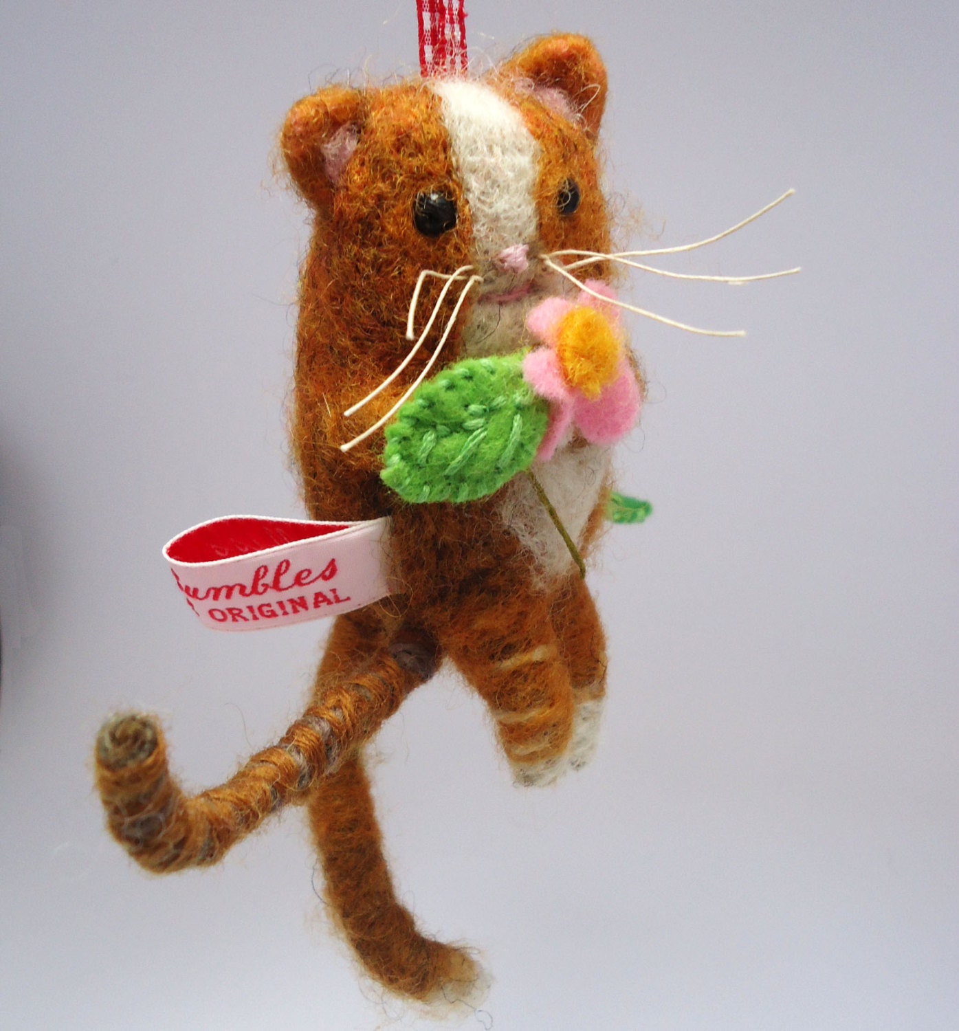 Needle Felted  Fat Cat on a Thin Branch