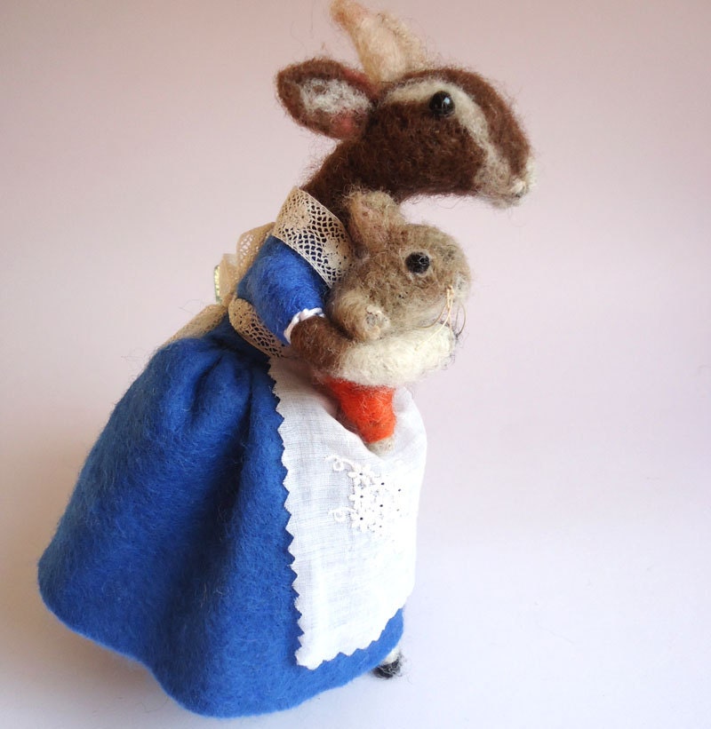 Needle Felted Nanny Goat with Little Bunny