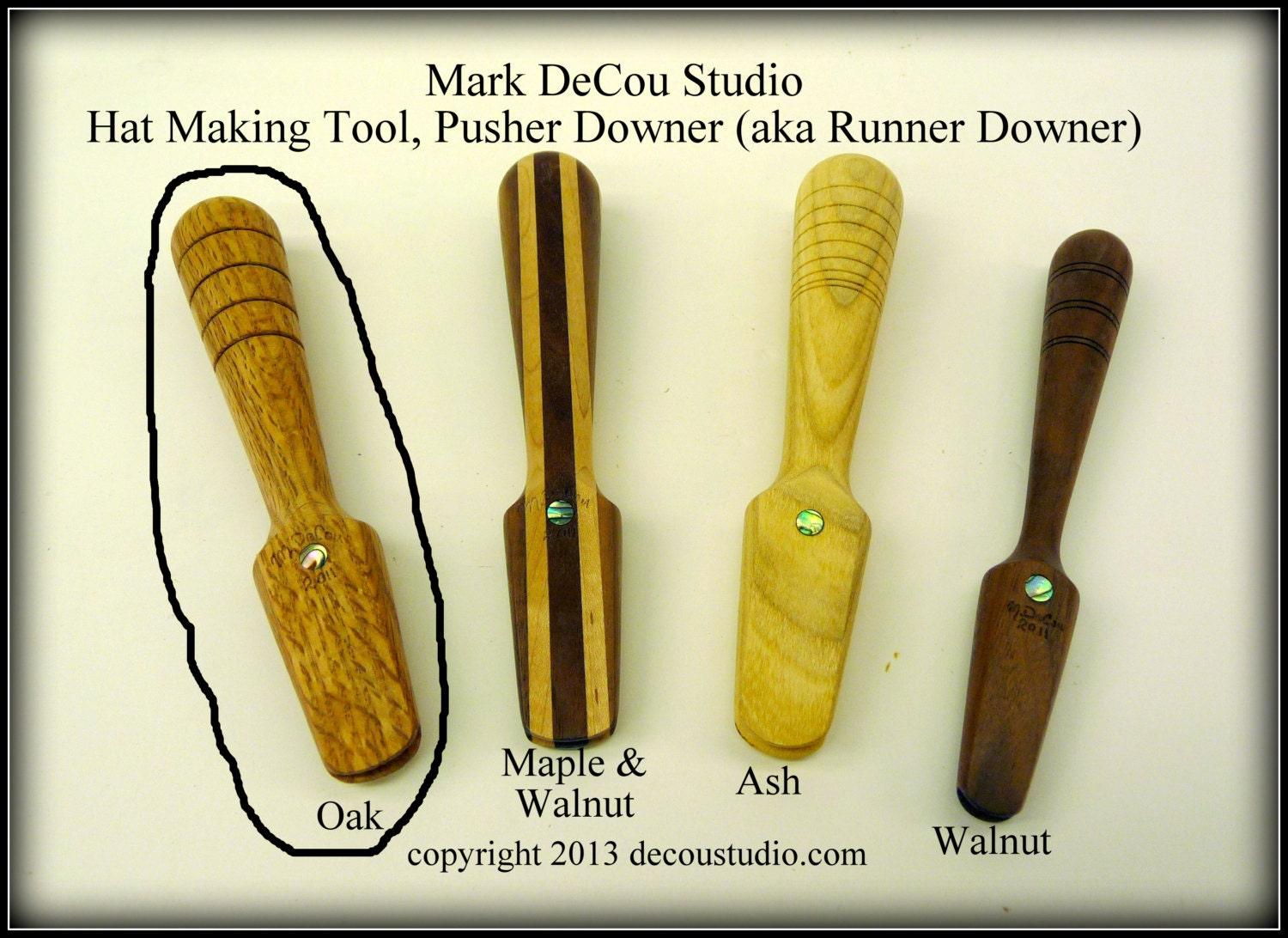 OAK Wood SHIPS IMMEDIATELY, Hat Making Tool Millinery Pusher Downer Runner Downer Abalone Shell Inlay, Hand Lathe Turned item