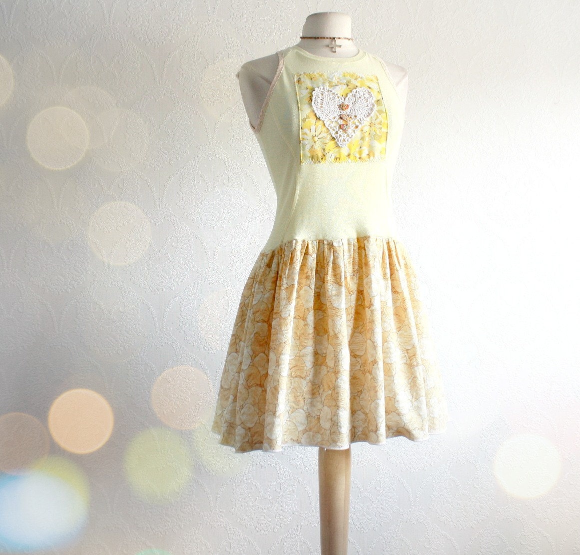 Yellow Floral Dress Upcycled Cothes Eco Friendly Women's Clothing Sleeveless Sundress Casual Day Dress Small Medium 'LARK'