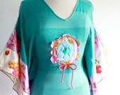 Teal Green Batwing Top Eco Friendly Clothing Upcycled Shirt Hippie Clothes Bohemian Tunic Boho Chic Recycled Top Medium Large 'DREW'