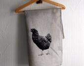 Striped teatowel with Inger the Hen by strandredesign