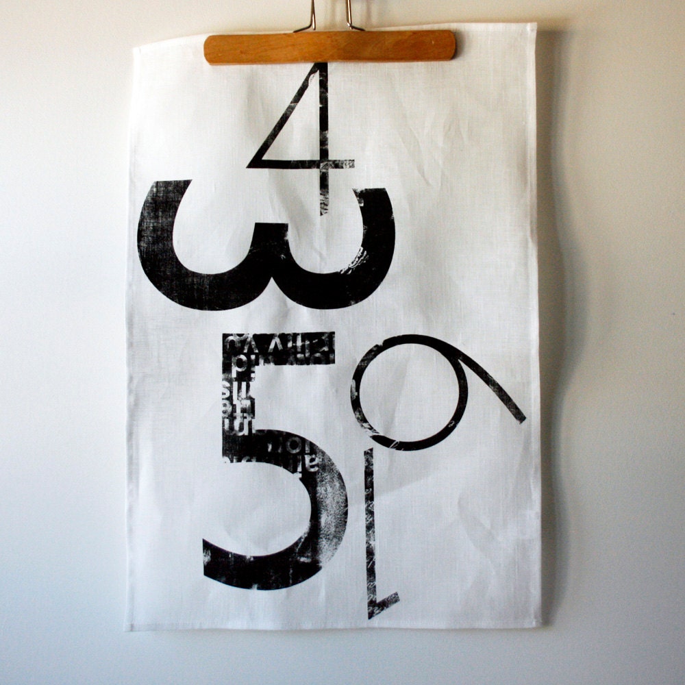 Numbers teatowel screenprinted