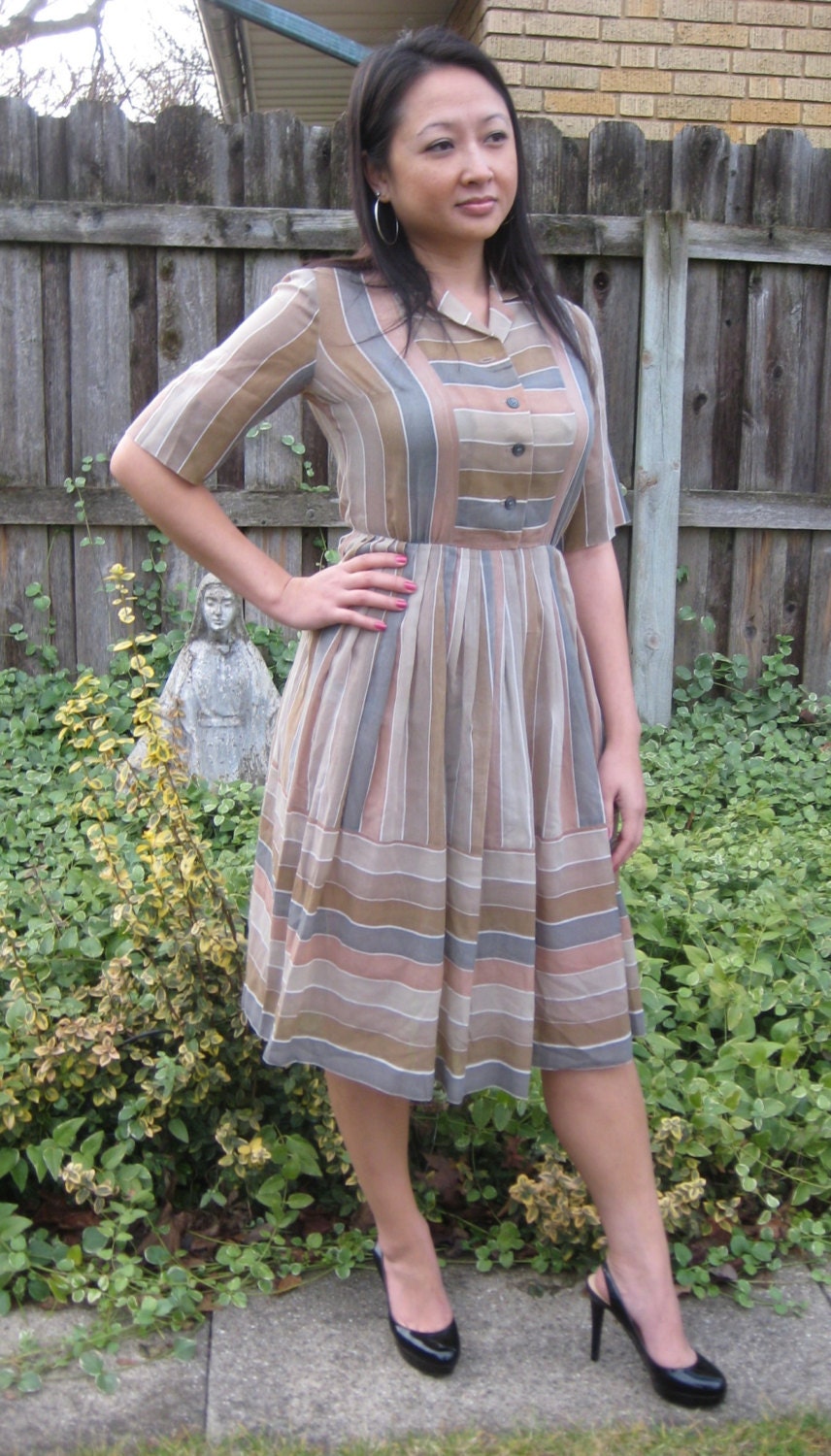 vintage 50s 60s striped full skirt day dress