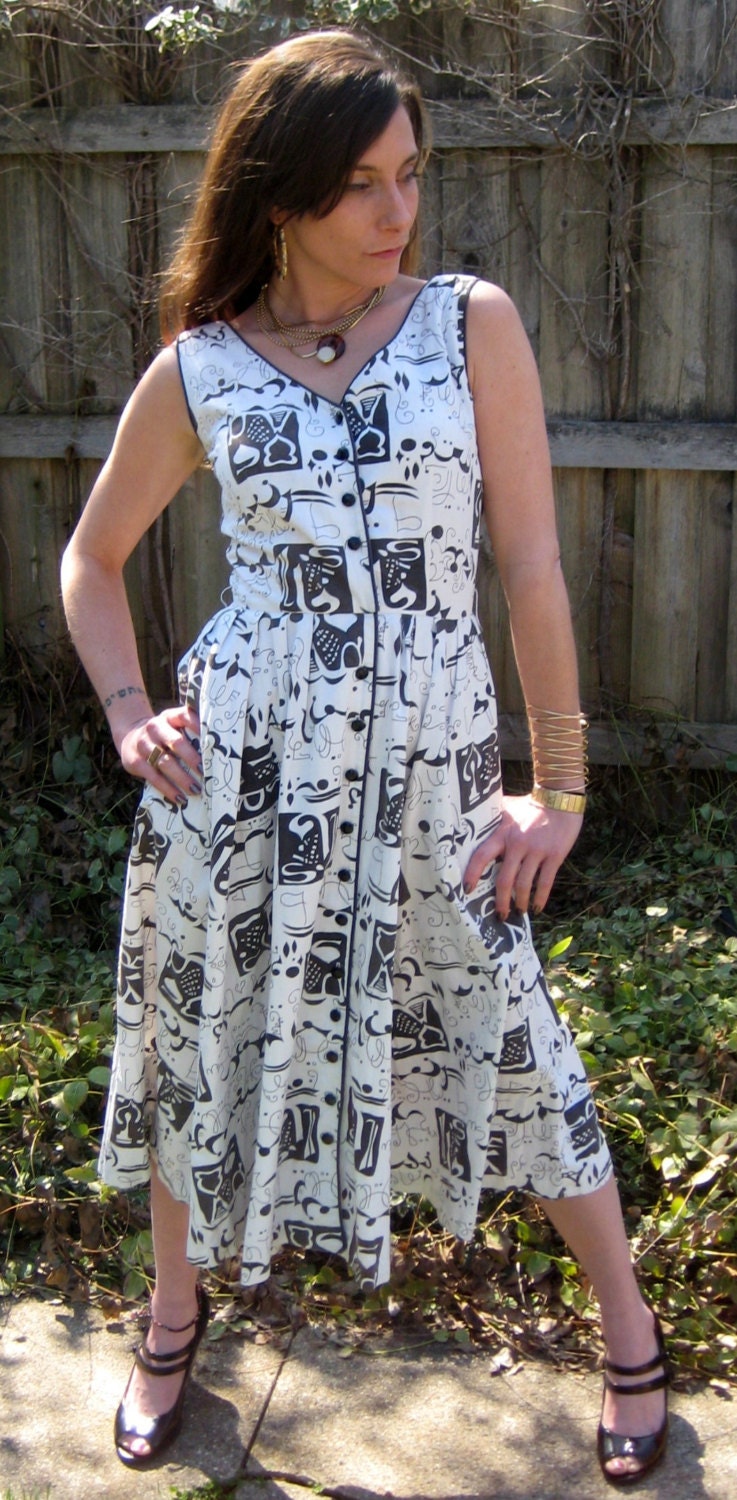 vintage 50s 60s black and white summer day dress