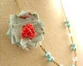 Rosa Brooch and Necklace Set. Beaded fabric flower brooch and vintage bead necklace handmade by Cardinal House in Atlanta..
