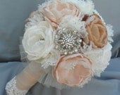 Reserved for ALANNA - Large vintage fabric bouquet - coral shades, ivory, tan and champagne loaded with crystals and brooches