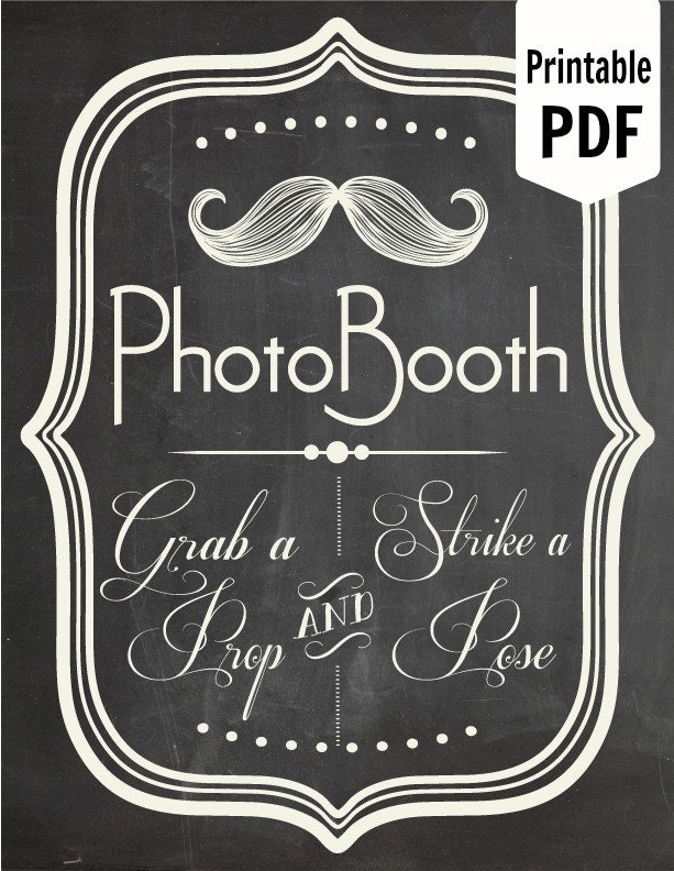 DIY. PRINTABLE PDF. Photo Booth Sign. Photo Booth Prop. Photobooth Prop. Photo Booth.Chalkboard Sign, Wedding Reception. Chalk