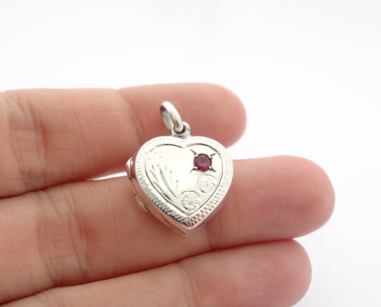 Heart Locket Pendant mothers day gifts in sterling silver Keepsake Gift photo locket pink stone july birthday birthstone