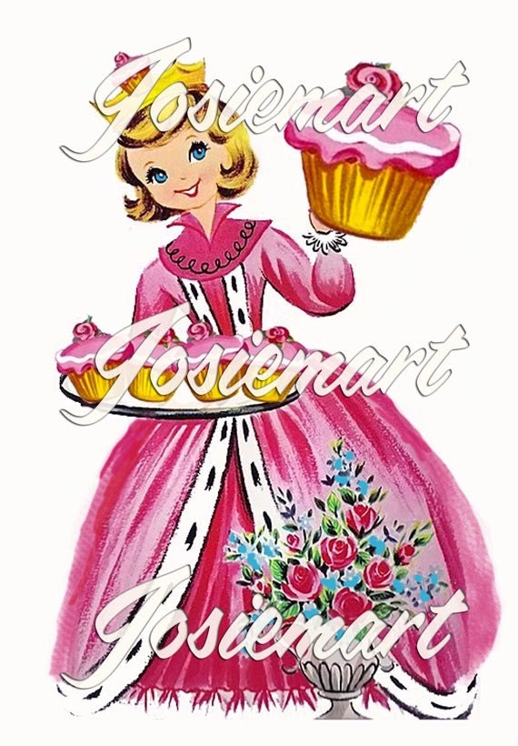 Vintage Digital Download Cupcake Queen Pink Blond Vintage Image Collage Large JPG Clipart