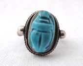 Vintage Blue Stone Egyptian Scarab Ring