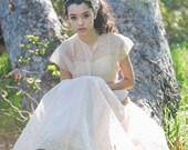 Vintage lace 1950's lace dress in pale blush pink with jacket and mitts