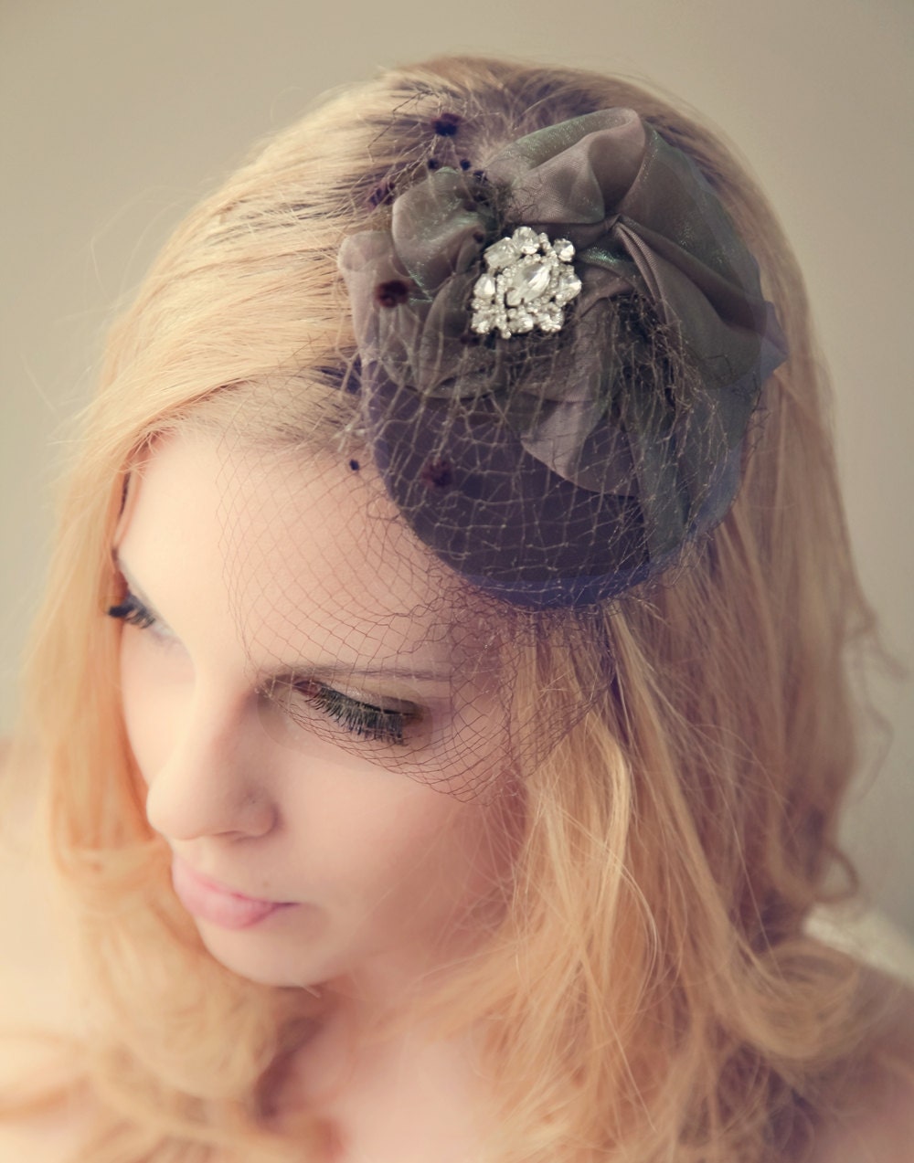 Brown Vintage Veiling Rhinestone Fascinator
