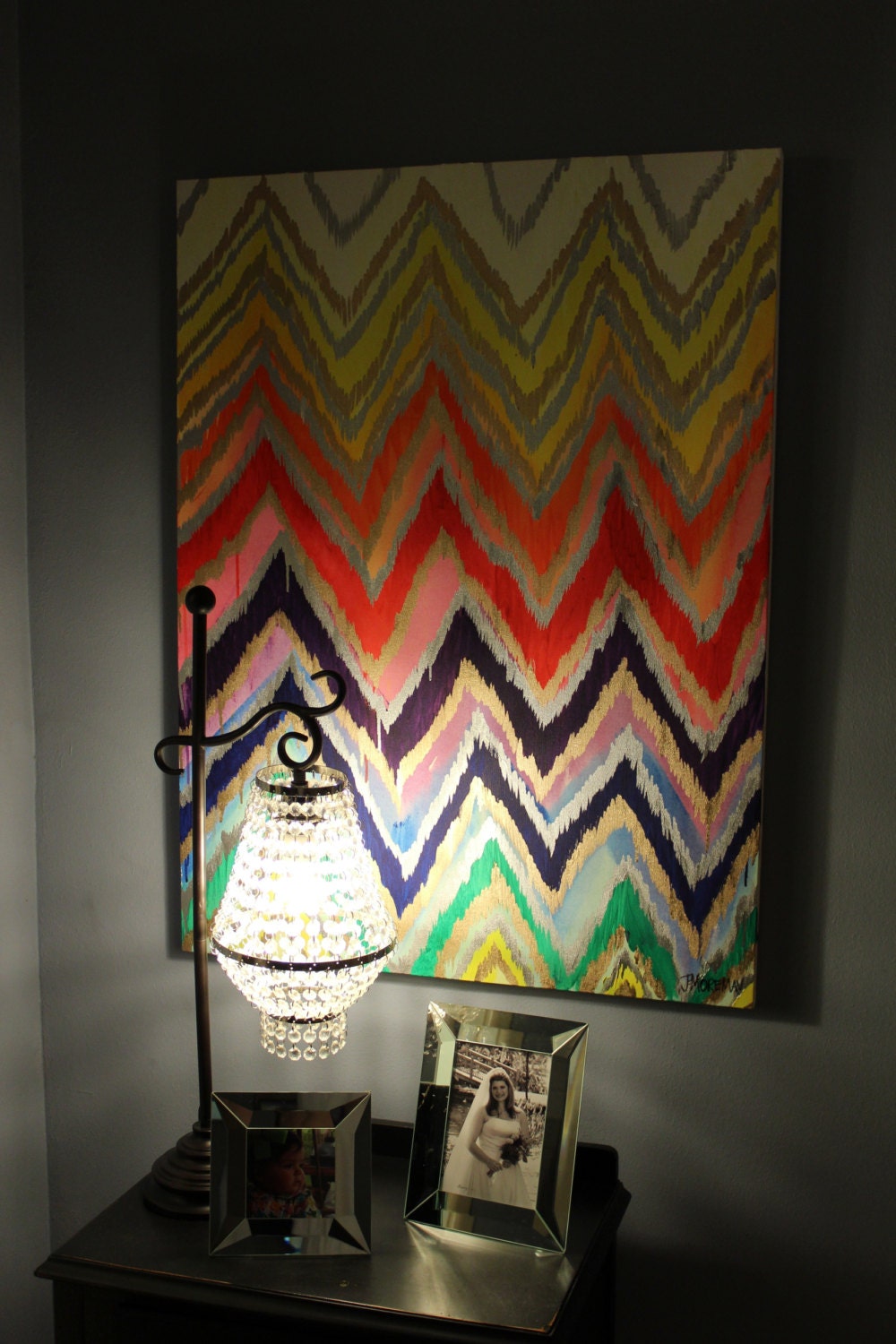 Original ikat chevron 30x40 Rainbow Painting by Jennifer Moreman