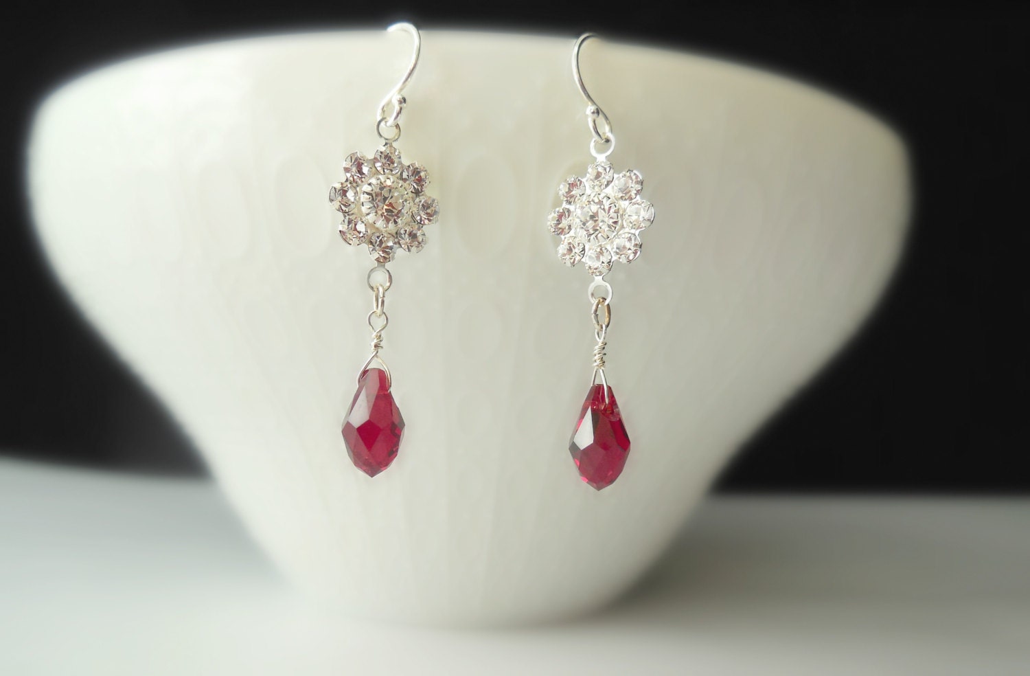 Princess Red in Sterling Silver - Bridal Earrings, Wedding Earrings