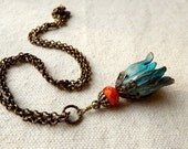 Tulip pendant necklace, bright turquoise blue, Spring jewelry, Mothers Day